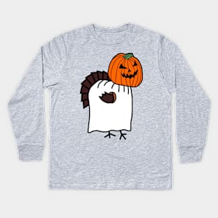 Thanksgiving Turkey in Halloween Horror Pumpkin Ghost Costume Kids Long Sleeve T-Shirt